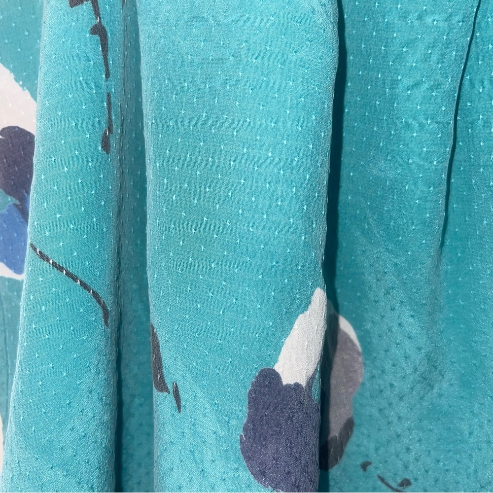 Nicole Farhi turquoise floral 100% silk square rounded neckline size 6 - Picture 7 of 9